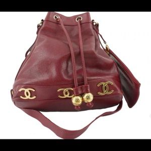 Chanel Bordeaux Caviar Leather Triple CC Drawstring Bucket Bag